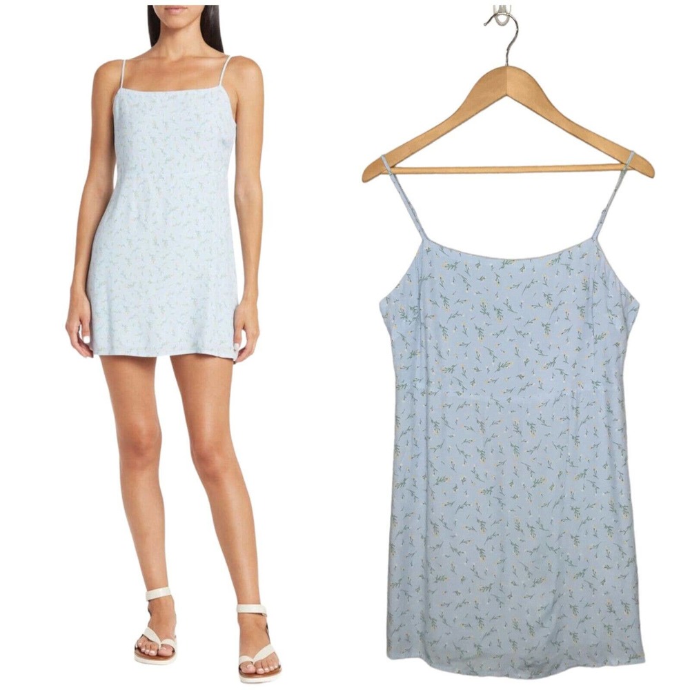 New Sophie Rue Floral Spaghetti Strap Smocked Lined Mini Dress Blue M - Picture 2 of 11